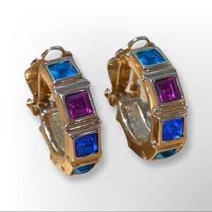 Vintage Swarovski Colorful Clip On Hoop Earrings